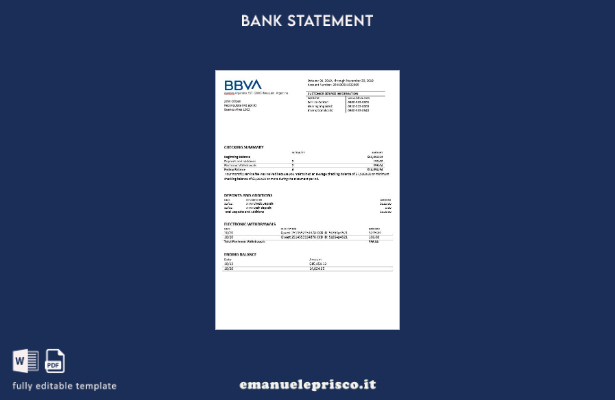 modello di estratto conto BBVA Argentina in stile verificato